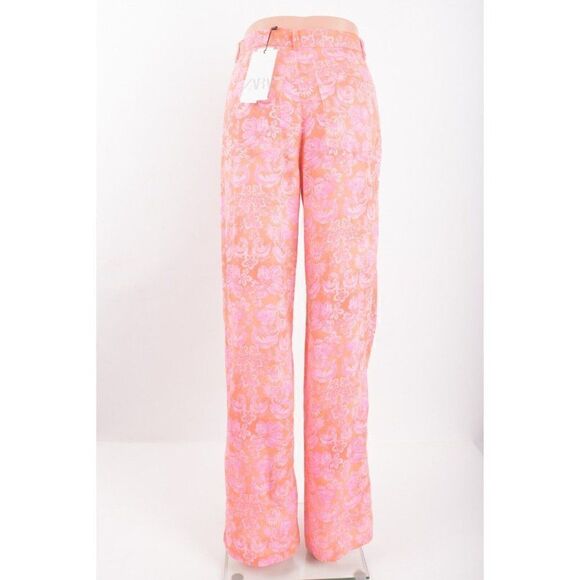Zara Womens Linen Blend Trousers Pants XS Orange Pink Paisley 8042/010 NWT - Picture 4 of 7